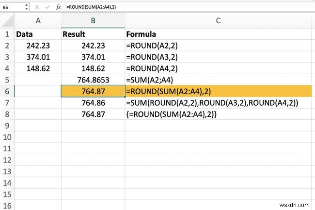 Excel에서 ROUND 및 SUM 함수를 결합하는 방법