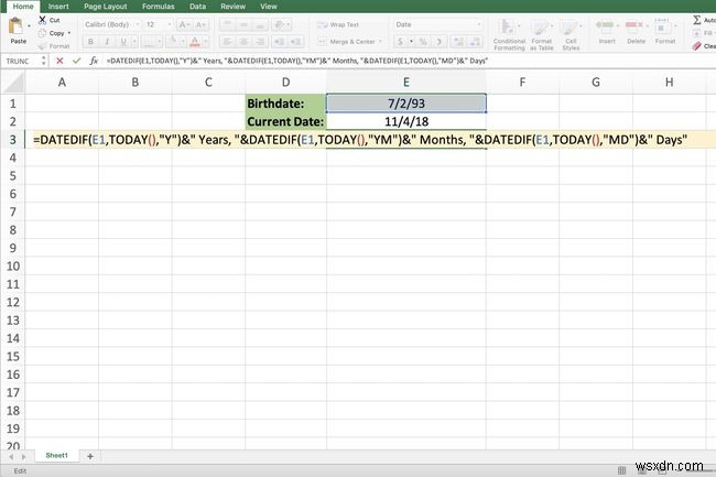 Excel DATEDIF 함수로 현재 나이 계산
