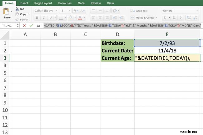 Excel DATEDIF 함수로 현재 나이 계산