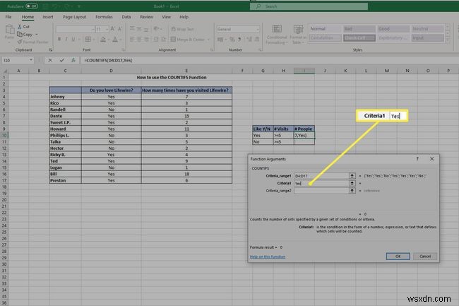 Excel에서 COUNTIFS 함수를 사용하는 방법