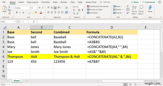 Excel CONCATENATE 기능을 사용하여 셀을 결합하는 방법