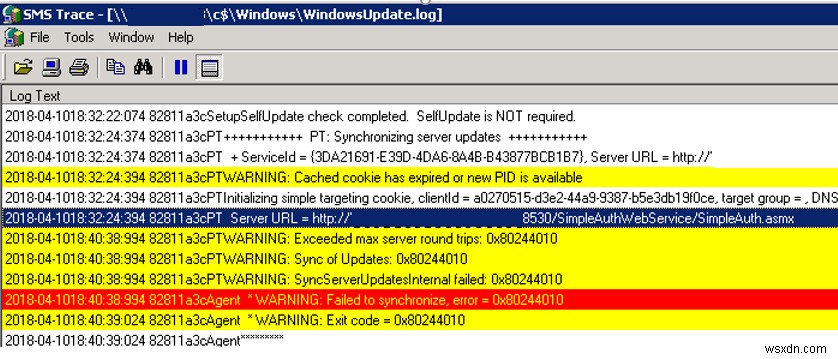 WSUS Windows 업데이트 오류 0x80244010:최대 서버 왕복 초과