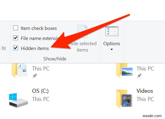 Windows 10에서 숨겨진 파일을 표시하는 방법