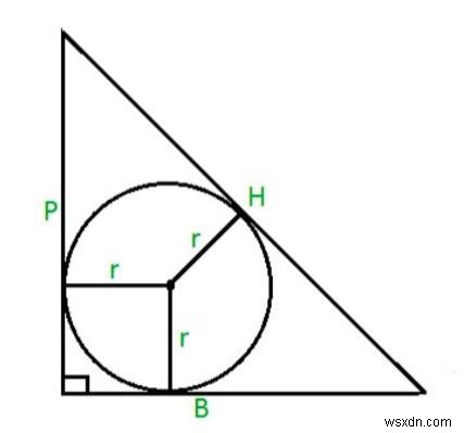C 프로그램에서 직각삼각형의 내원의 넓이는? 