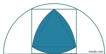반원에 새겨진 정사각형 안에 가장 큰 Reuleaux 삼각형이 새겨져 있습니까? 