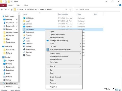 Windows 10에서 사용자 폴더를 이동하는 방법 
