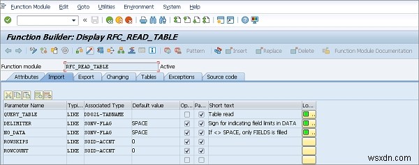 테이블 데이터를 로드하고 SAP에서 테이블 목록 및 BAPI 목록을 가져오는 기존 RFC 