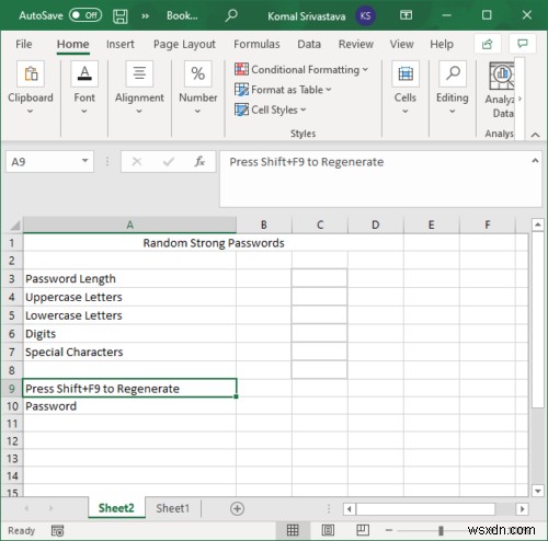 Microsoft Excel에서 임의의 강력한 암호를 생성하는 방법 