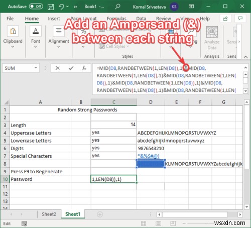 Microsoft Excel에서 임의의 강력한 암호를 생성하는 방법 