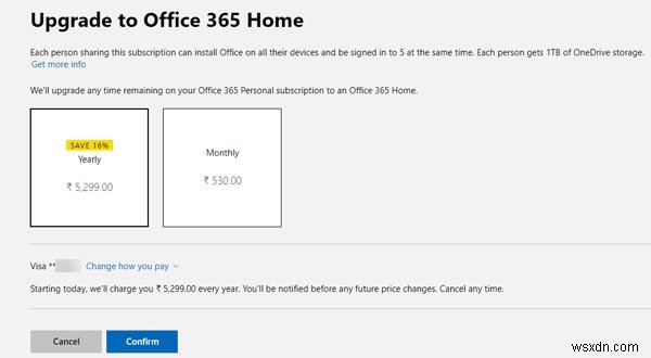 Office 365 구독 플랜을 개인에서 가정으로 또는 그 반대로 변경하는 방법