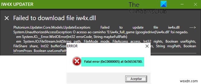 Windows PC에서 IW4x 치명적인 오류 0xC0000005 수정 
