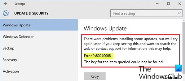 Windows 10에서 Windows 업데이트 오류 0x80240008 수정 