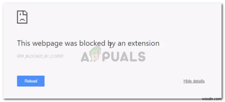 수정:이 웹페이지가 확장 프로그램(ERR_BLOCKED_BY_CLIENT)에 의해 차단되었습니다. 