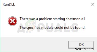 수정:RunDLL 문제 시작 sbavmon.dll – 모듈을 찾을 수 없음 