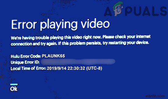 Hulu가 동영상 오류 PLAUNK65를 재생하지 않음(수정) 