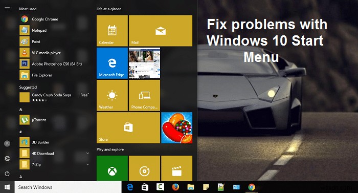 Windows 10 시작 메뉴 문제 수정 