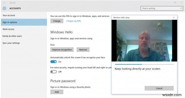 Windows 10 Hello 얼굴 인식을 설정하는 방법