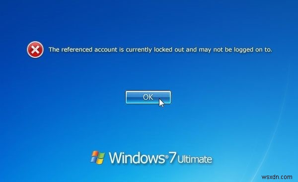 로그인 오류 메시지 수정 방법:Windows 7에서  참조된 계정이 현재 잠겨 있습니다 