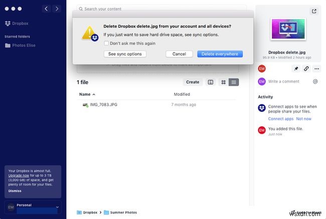 드롭박스(Dropbox)에서 파일을 삭제하는 방법