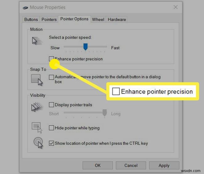 Windows 10에서 마우스 가속 끄는 방법 (포인터 정확도 향상 해제)
