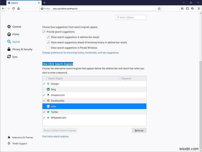 파이어폭스(Firefox)에서 검색 엔진 관리 및 원클릭 검색 사용법