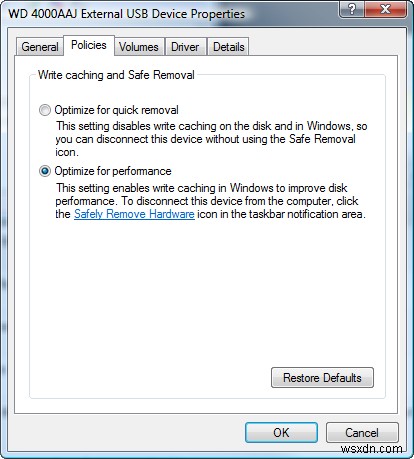 Windows Vista에서 외장 USB 하드 드라이브 속도 높이는 방법 – 쓰기 캐싱 활성화