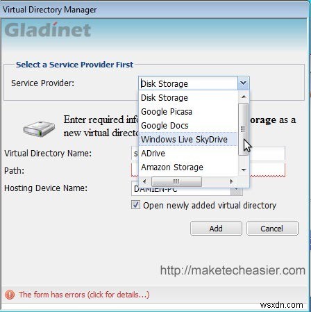 Gladinet으로 데스크톱에서 Windows Live SkyDrive 25GB 저장소에 접속하는 방법