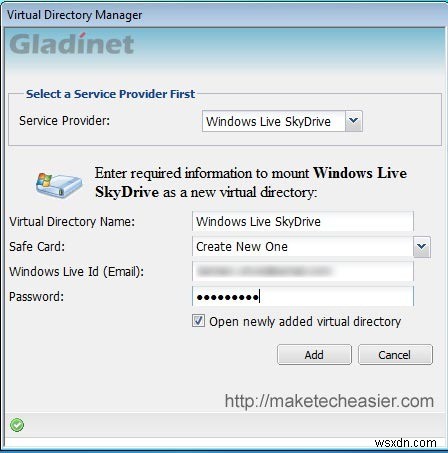 Gladinet으로 데스크톱에서 Windows Live SkyDrive 25GB 저장소에 접속하는 방법