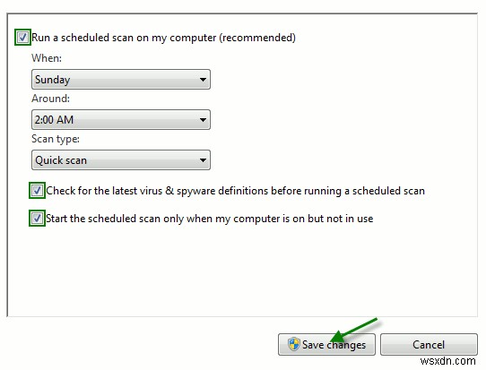 Microsoft Security Essentials 야간 자동 검사 예약 및 자동 종료 설정 방법