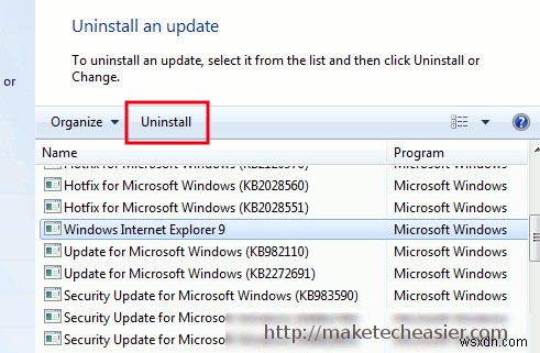 Windows에서 Internet Explorer 9(IE9) 제거하는 방법