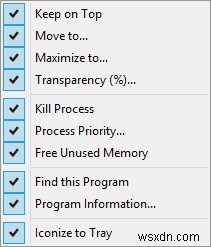 Windows Menu Plus – 앱 창 제목 표시줄에 강력한 메뉴 기능 추가하기
