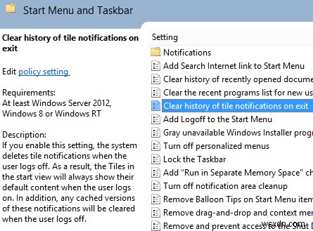 Windows 8 로그오프 시 앱 알림 자동 삭제 설정 방법