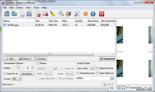 Caesium – Windows에서 손쉽게 이미지 용량을 줄이는 무료 압축 도구