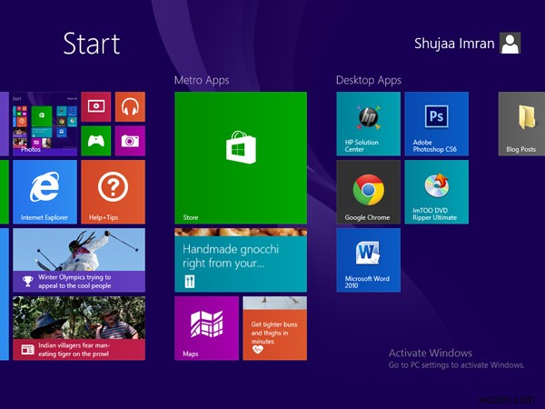 Windows 8/8.1 시작 화면 레이아웃 백업 및 복원하는 방법