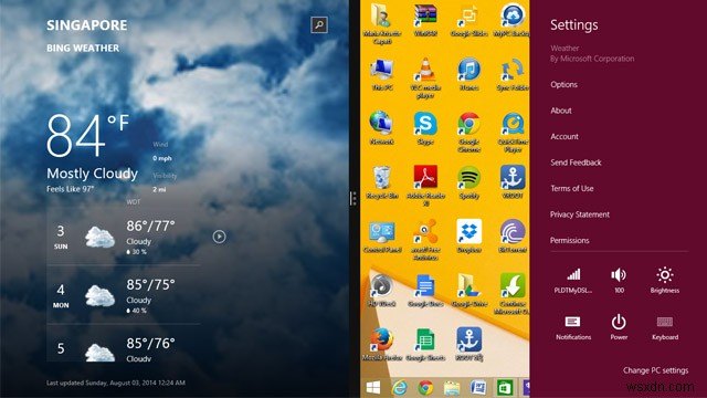 Windows 8 스냅 보기로 데스크톱 프로그램과 기본 앱 동시에 실행하는 방법
