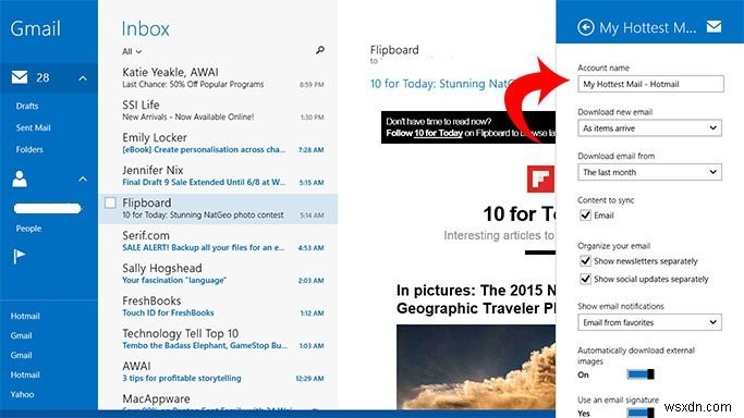 Windows 8.1 메일 앱에서 이메일 계정별로 다른 라이브 타일 설정하는 방법