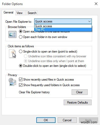 Windows 10 파일 탐색기에서 빠른 액세스 제거 및 설정 방법