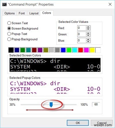 Windows 10 명령 프롬프트 색상과 투명도를 자유롭게 바꾸는 방법