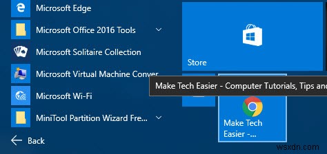 Windows 10 시작 메뉴에 웹사이트 링크를 고정하는 방법