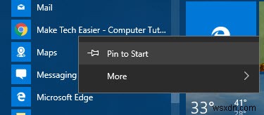 Windows 10 시작 메뉴에 웹사이트 링크를 고정하는 방법