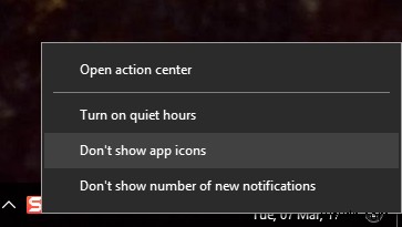 Windows 10 알림 센터 앱 아이콘 켜기 및 끄는 방법
