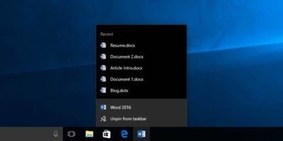 Windows 10 종료 시 최근 문서 점프 목록 자동 삭제하는 방법