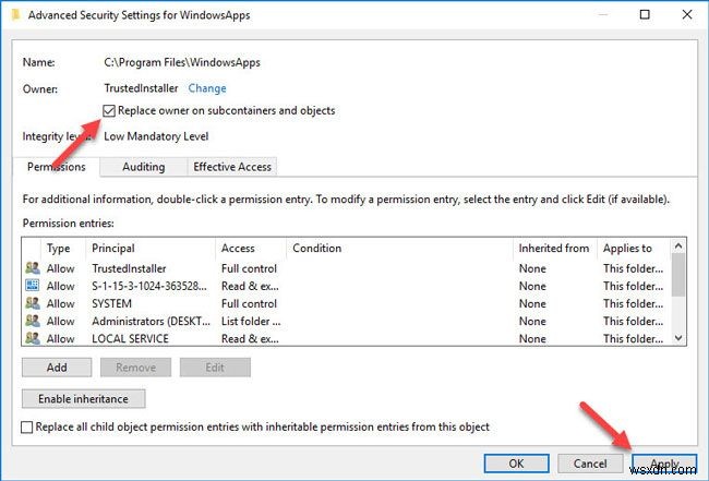 Windows 10에서 시스템 파일 소유권을 TrustedInstaller로 복원하는 방법