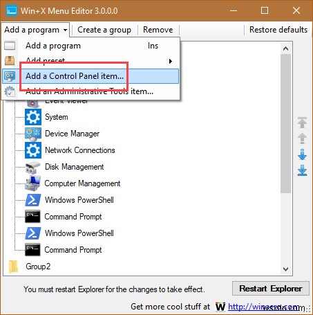 Windows 10 Win+X 메뉴에 제어판 항목 다시 추가하는 방법
