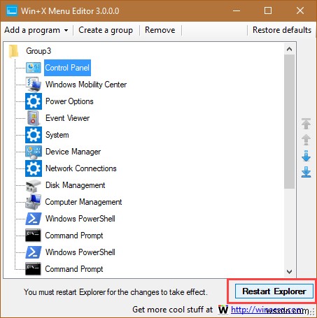 Windows 10 Win+X 메뉴에 제어판 항목 다시 추가하는 방법