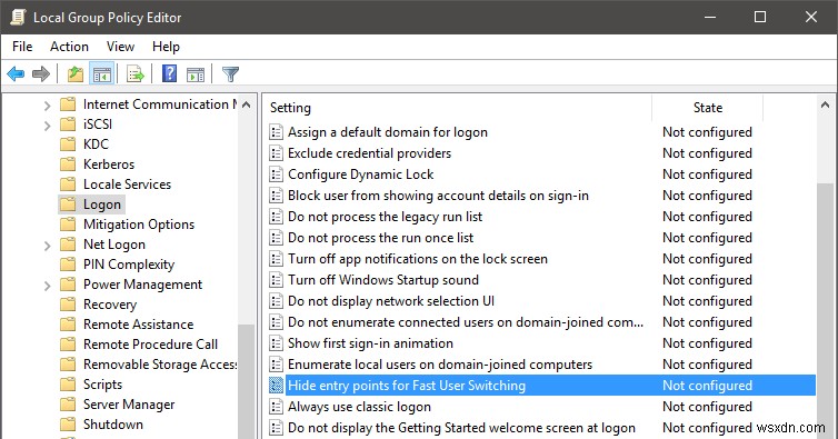 Windows 10에서 빠른 사용자 전환(Fast User Switching) 비활성화하는 방법