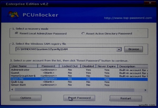 PCUnlocker로 Windows 10 및 이전 버전 비밀번호 재설정하는 방법