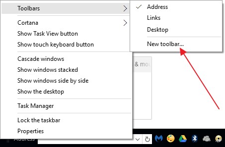 Windows 10에서 XP 빠른 실행 표시줄 되살리는 방법