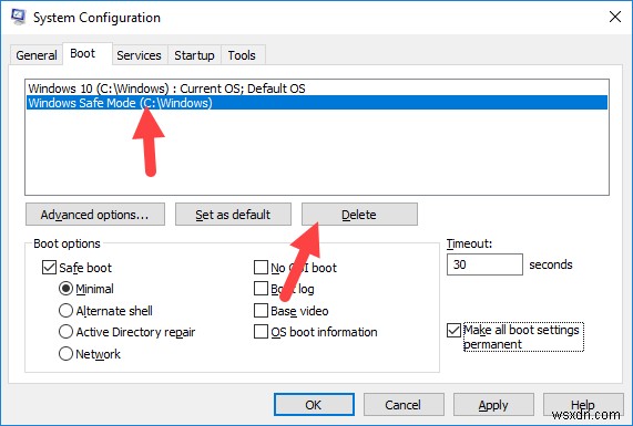 Windows 10 부팅 메뉴에 안전 모드 추가하는 방법
