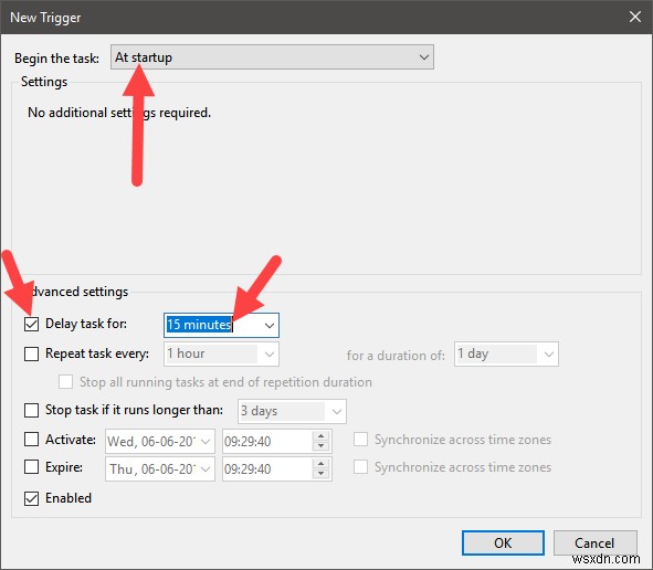 Windows 작업 스케줄러에서 예약 작업을 지연 실행하는 방법